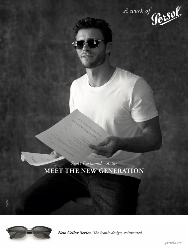 Scott Eastwood is front and center for Persol's spring-summer 2016 advertising campaign.