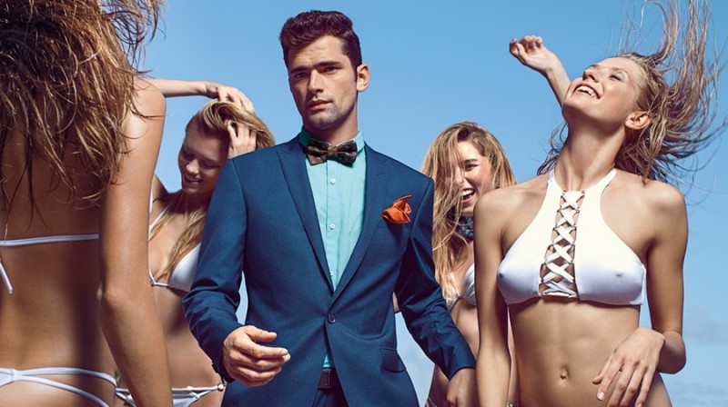 Sean O'Pry charms in a suit and bow-tie for Vicutu's spring-summer 2016 campaign.
