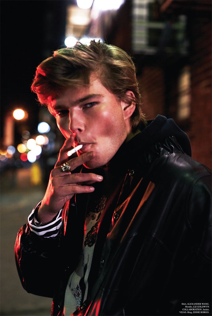 Jordan Barrett enjoys a smoke, posing for the pages of SummerWinter magazine.