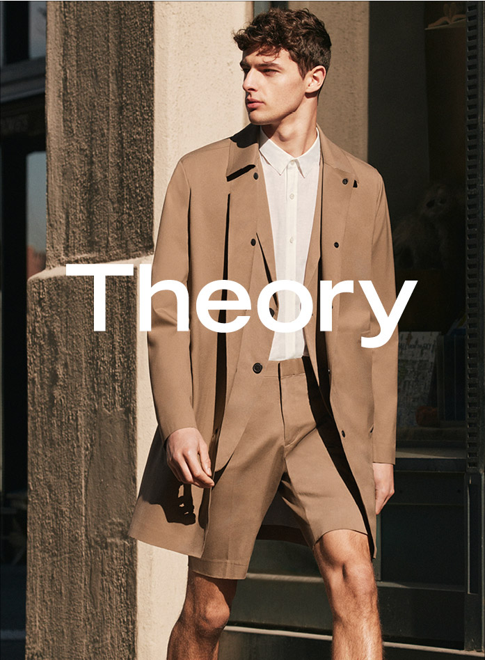 Hannes Gobeyn wears a short suit for Theory's spring-summer 2016 campaign. » Theory Showcases Camel Styles for Spring Campaign Hannes Gobeyn wears a short suit for Theory's spring-summer 2016 campaign.
