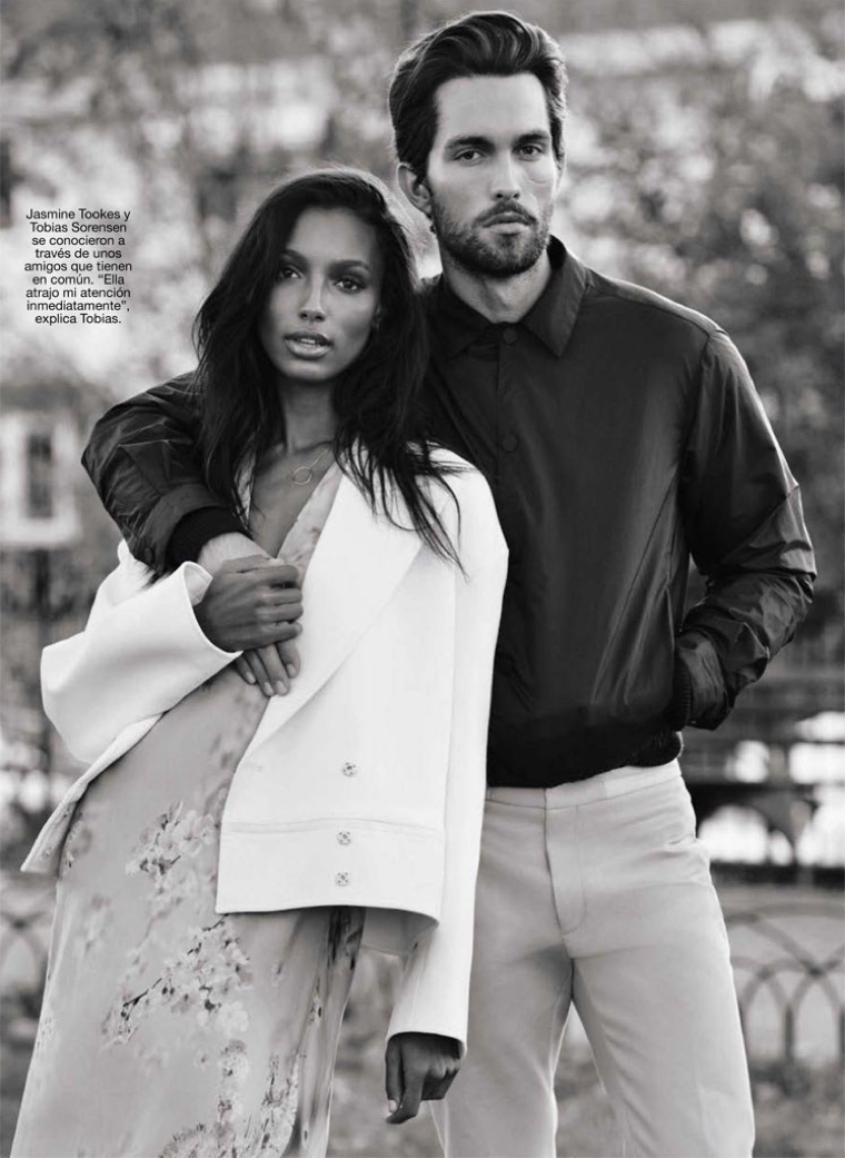 Tobias Sorensen and Jasmine Tookes captured in a black & white photo for Glamour Spain.