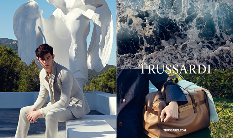 Model Rhys Pickering is photographed outdoors for Trussardi's spring-summer 2016 campaign.