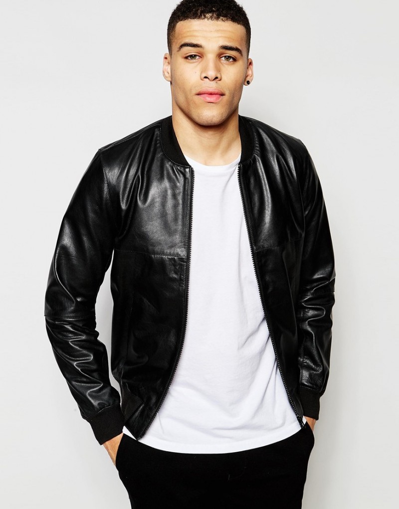 ASOS Men's Faux Leather Bomber Jacket