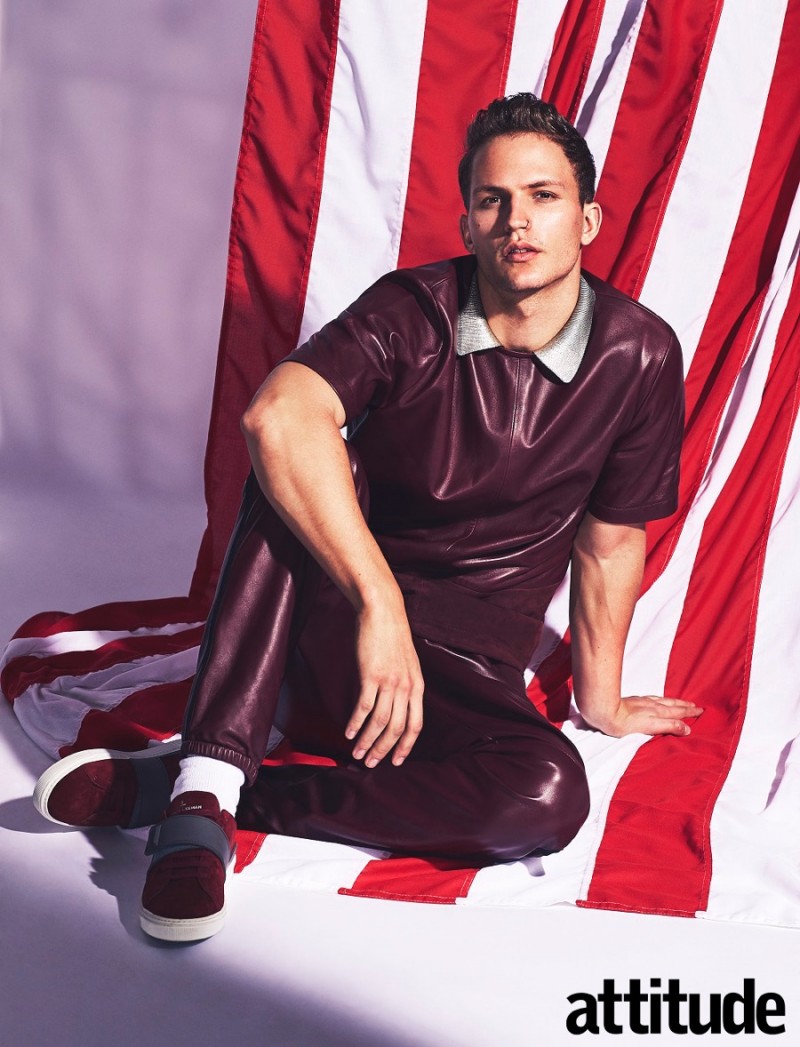 Nathaniel Visser models a deep red look from Joseph. » Attitude Goes All-American for Latest Fashion Spread Nathaniel Visser models a deep red look from Joseph.