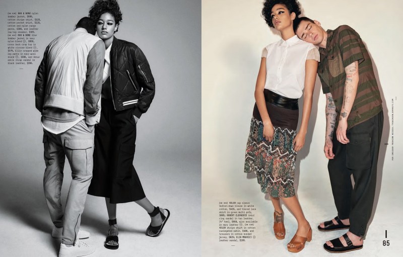 Left: Cole Mohr wears all clothes Rag & Bone. Right: Cole wears all clothes Kolor and leather sandals Elia Maurizi.