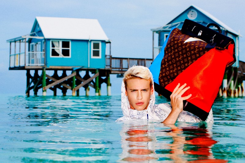 Oliver Stummvoll takes a colorful soak in Louis Vuitton.