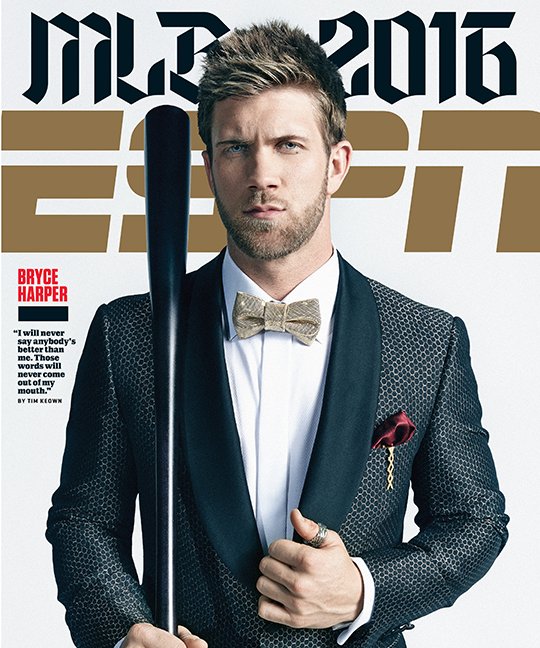 Bryce Harpers dons a dinner jacket for ESPN magazine's latest cover.