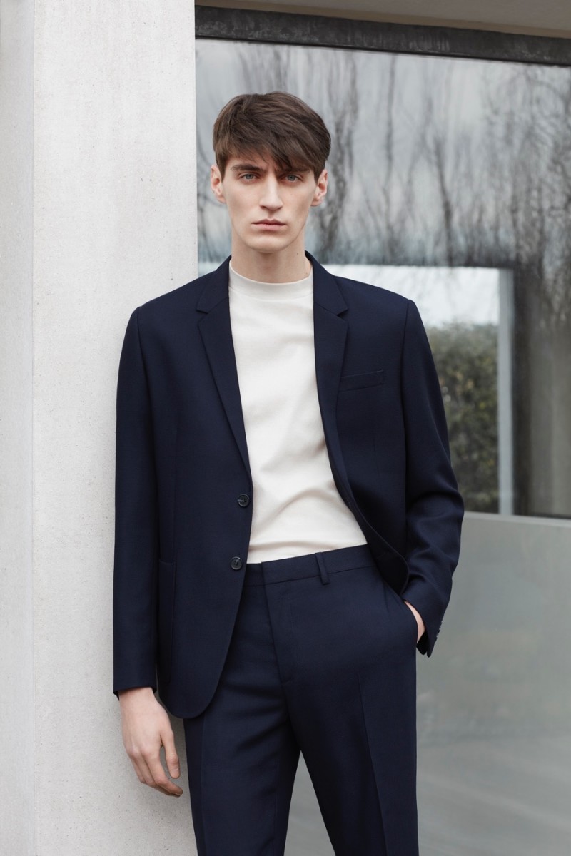 COS Men's Textured Wool Suit and High-Neck Merino Jumper