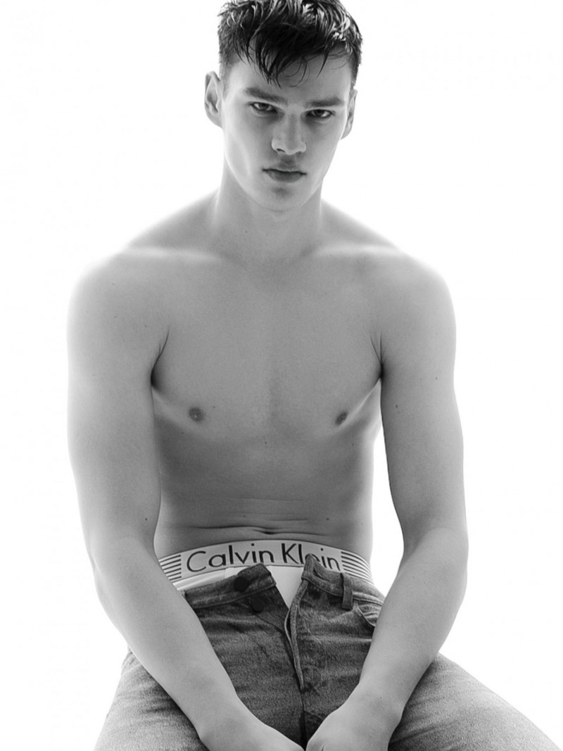 Filip Hrivnak wears Calvin Klein jeans with the brands signature underwear.