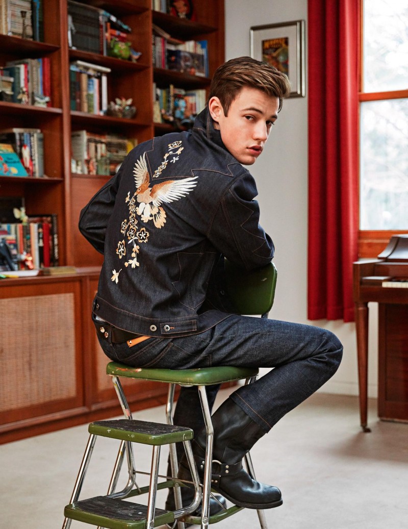 Cameron Dallas doubles on denim for a Vogue Hommes Paris shoot, styled by Anastasia Barbieri.