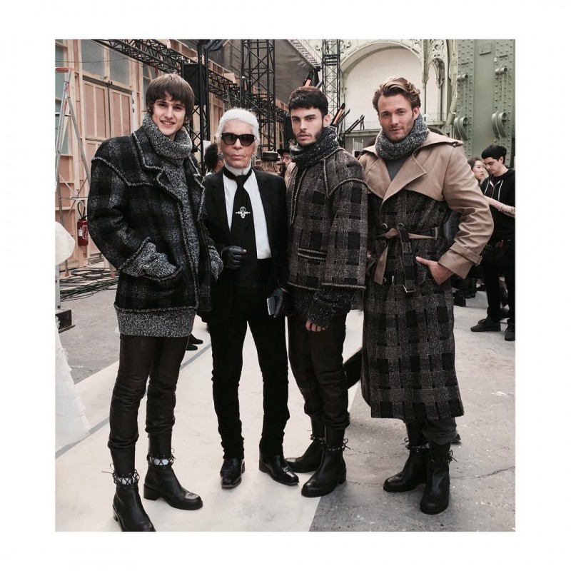 Julian De Gainza, Baptiste Giabiconi and Brad Kroenig join Karl Lagerfeld for a picture.