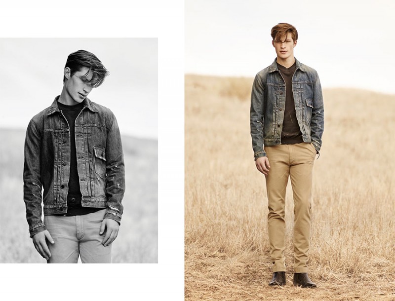 Jordan Paris dons denim and khaki from Citizens of Humanity's fall-winter 2016 men's collection.