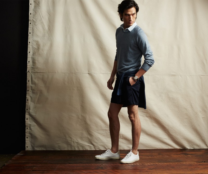 LINEN RAGLAN CREW, LIGHT JERSEY POLO, BAXTER SHORT, LINEN STITCH CREW, VEJA ESPLAR