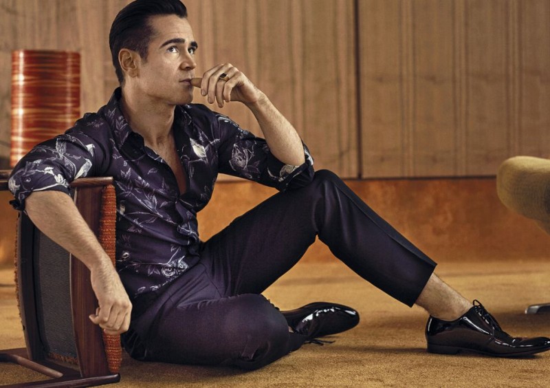 Colin Farrell poses for a photo in smart tailoring from Dolce & Gabbana.