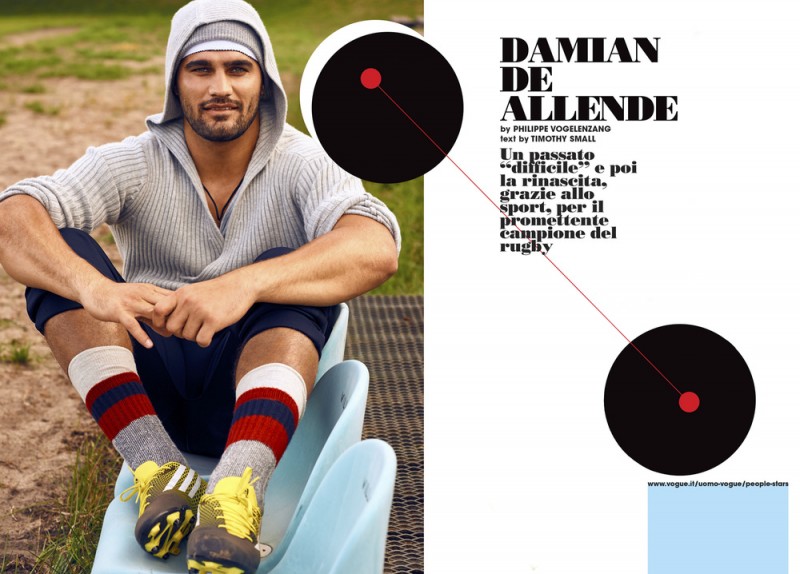 Damian de Allende embraces a fashionable spin on sporty styles for the pages of L'Uomo Vogue.