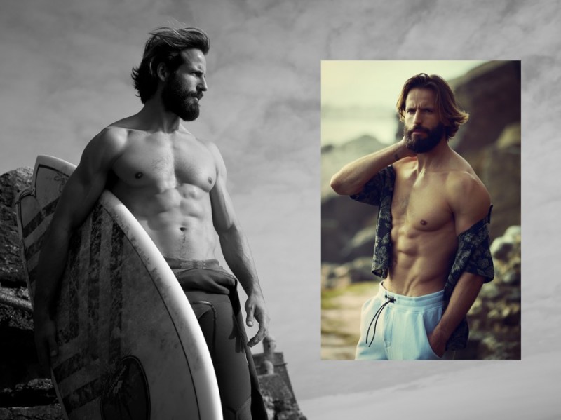 Left: Ricardo wears wetsuit Billabong. Right: Ricardo wears shirt Carhartt, sweat shorts David Beckham Bodywear for H&M.