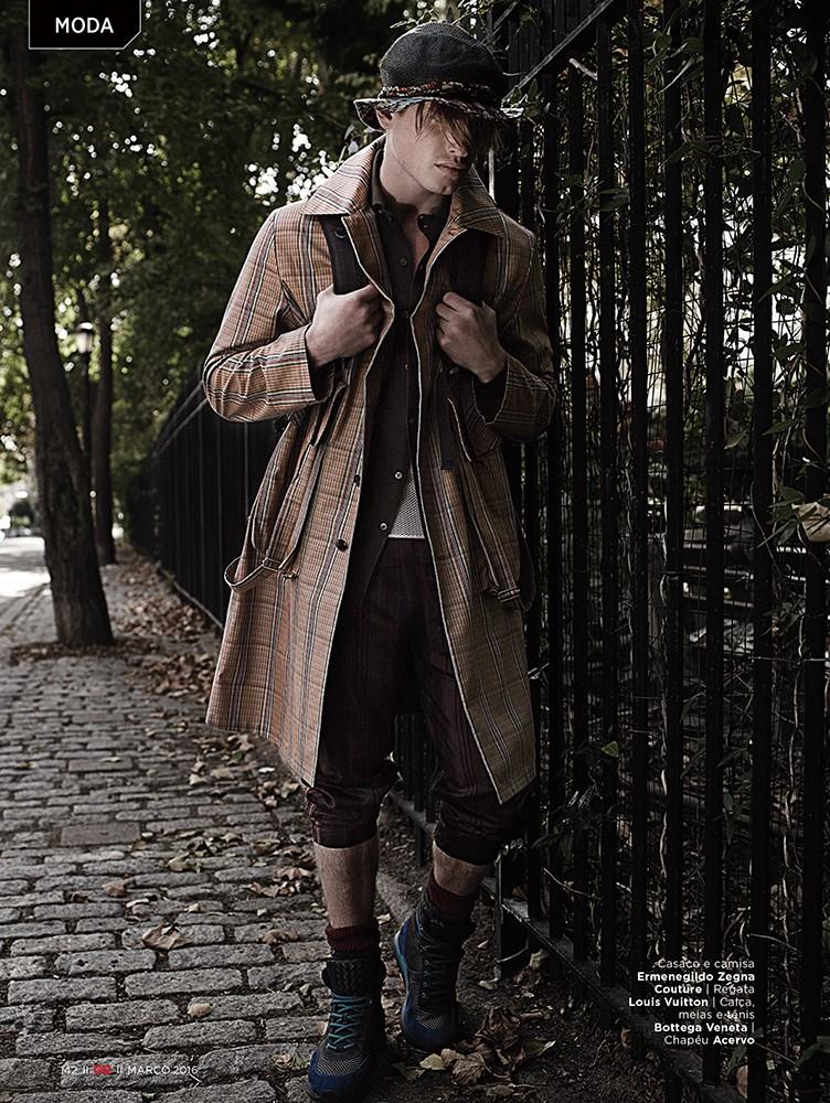 Patrick O'Donnell sports a plaid coat from Ermenegildo Zegna Couture.