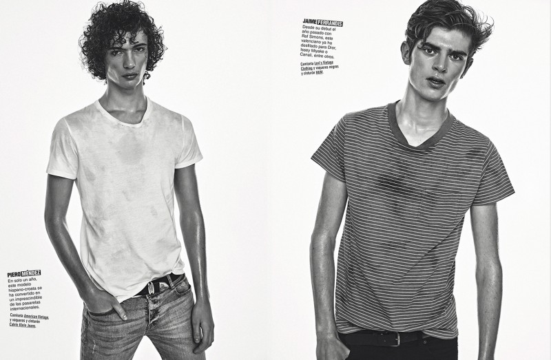 Models Piero Mendez and Jaime Ferrandis rock tees and skinny jeans for GQ España.