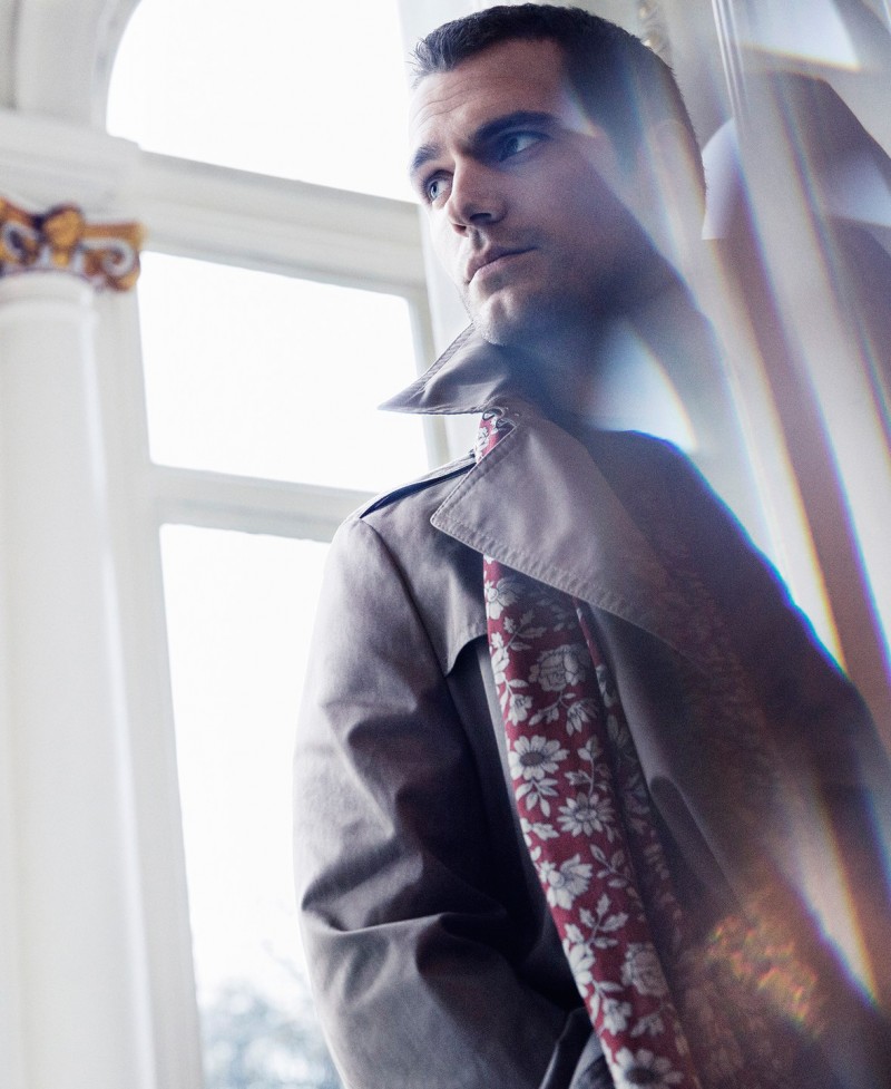 Henry Cavill sports a trench coat with a printed scarf for the pages of Sharp magazine. » Henry Cavill Suits Up for Sharp's April Cover Shoot Henry Cavill sports a trench coat with a printed scarf for the pages of Sharp magazine.