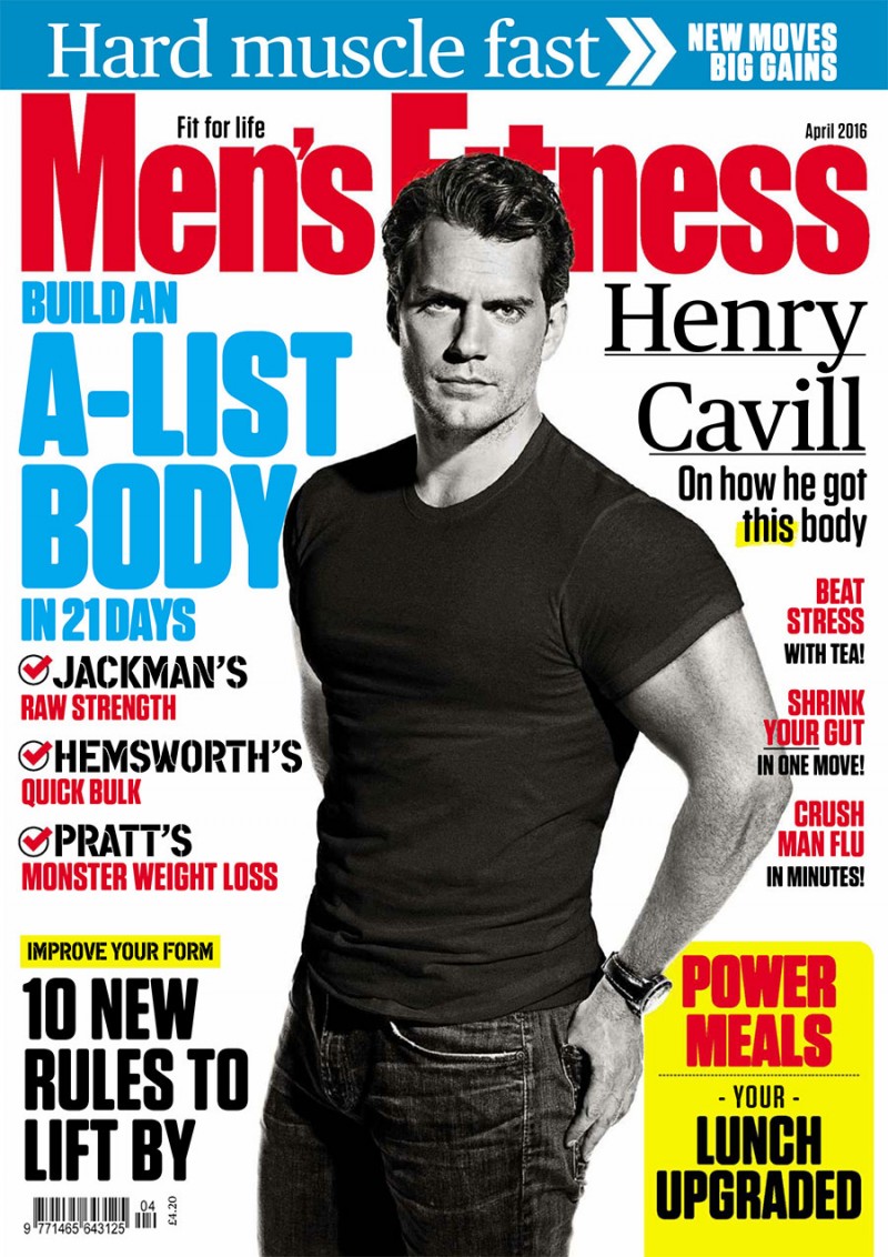 Henry Cavill covers the April 2016 issue of Men's Fitness UK.