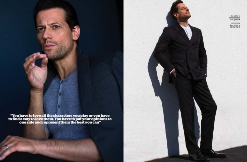 Pictured right, Ioan Gruffudd makes a tailored statement in a double-breasted suit from Emporio Armani.