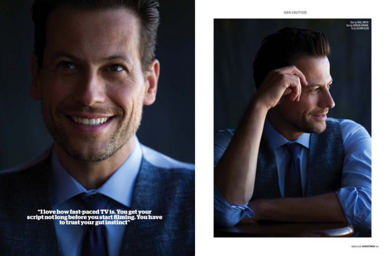 Ioan Gruffudd charms in tailored fashions from Calvin Klein, Armani and Paul Smith.