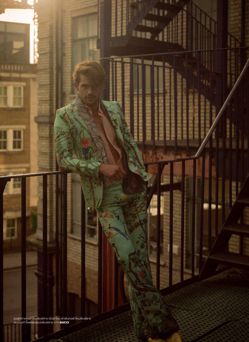Jacey Elthalion makes quite the statement in a floral print suit from Gucci.