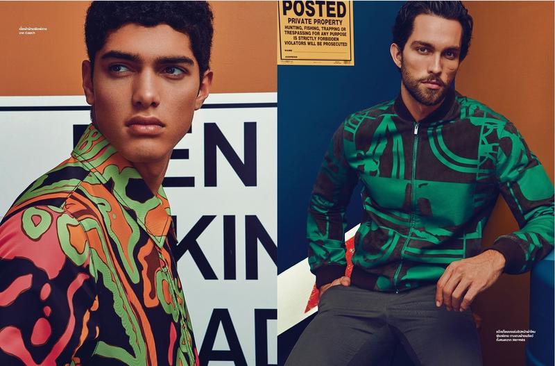 Torin Verdone and Tobias Sorensen embrace colorful hues for a playful fashion selection from L'Optimum Thailand.