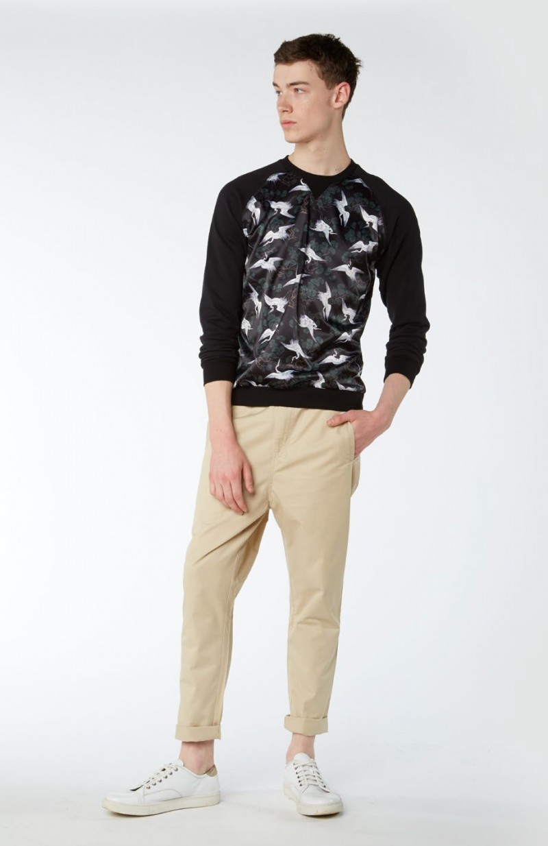 Lord & Taylor Laboratory Satin Front Sweatshirt with Crane Print