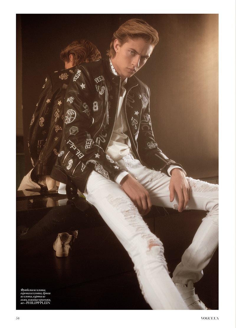 Lucky Blue Smith rocks a spring look from Philipp Plein for Vogue Man Ukraine.