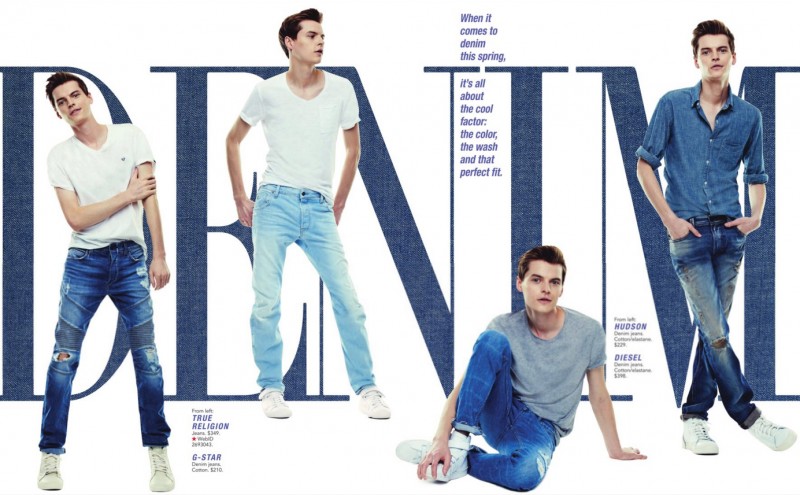 John Hein models the latest denim styles, available at Macy's.
