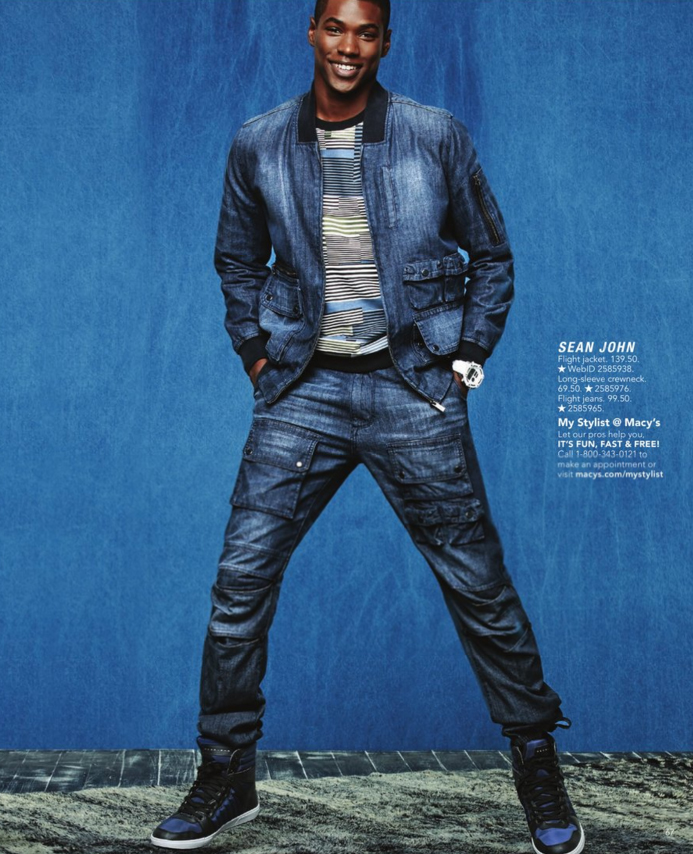 Ronald Epps doubles down on denim, wearing an ensemble from Sean John.