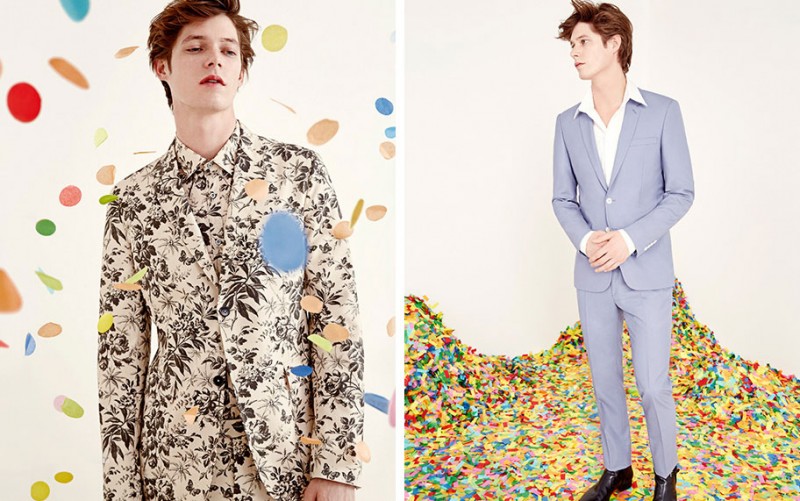 Men's Wedding Style: Left to Right | Gucci Floral Print Suit, Sandro Pale Blue Suit