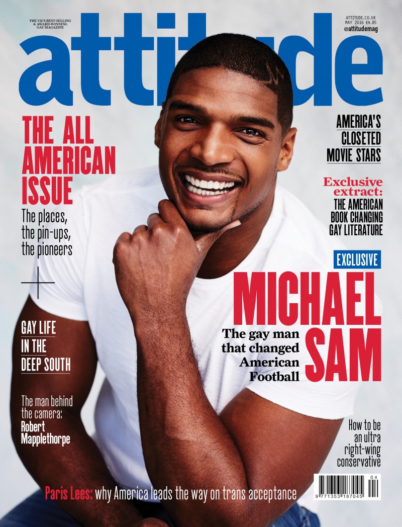 Michael Sam covers the May 2016 issue of Attitude magazine.