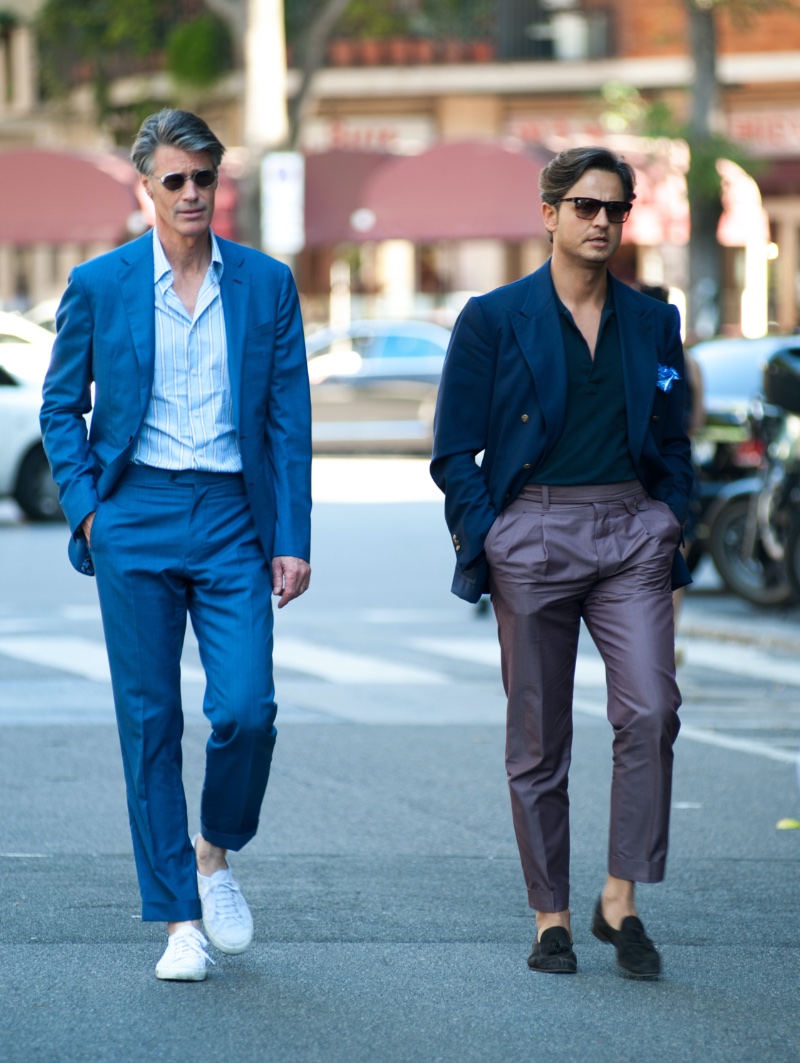 Milan Fashion Week Street Style Men in Suits » How to Wear a Suit with White Sneakers Milan Fashion Week Street Style Men in Suits