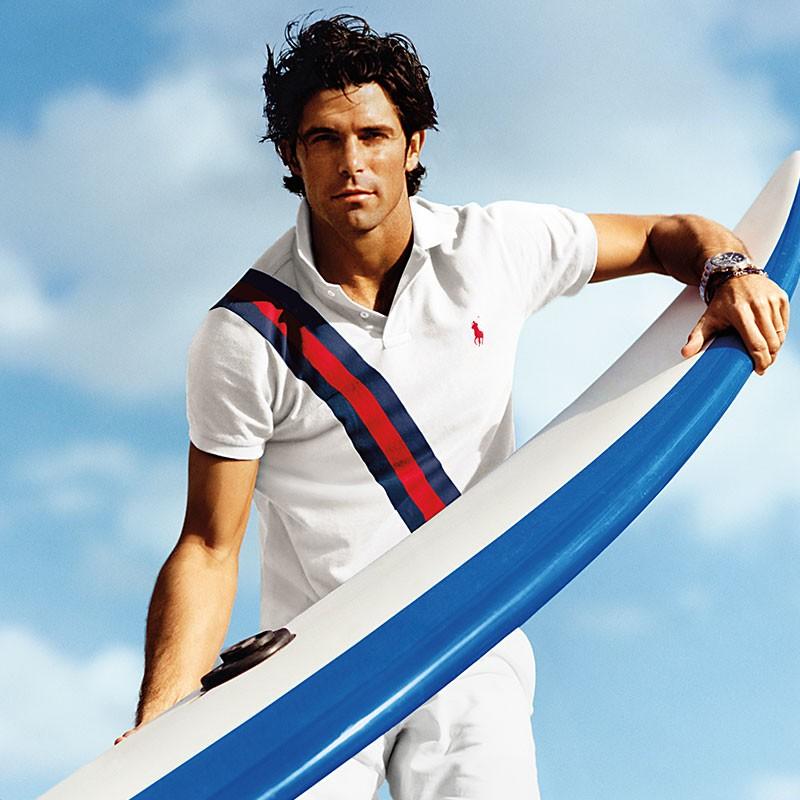 Sporting a white polo shirt, Nacho Figueras is a nautical vision for Polo Ralph Lauren Sport.