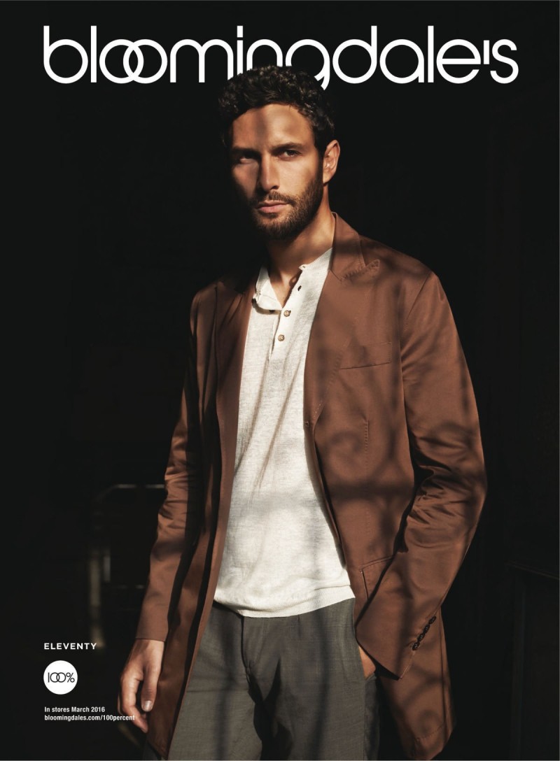 Noah Mills wears a spring look from Eleventy for the spring 2016 edition of 100% Bloomingdale's.