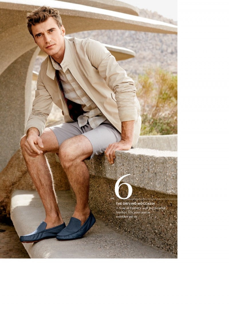 Clément Chabernaud models a Baracuta G9 Harrington jacket, Billy Reid linen shirt, Vince shorts and UGG driving moccasins. 