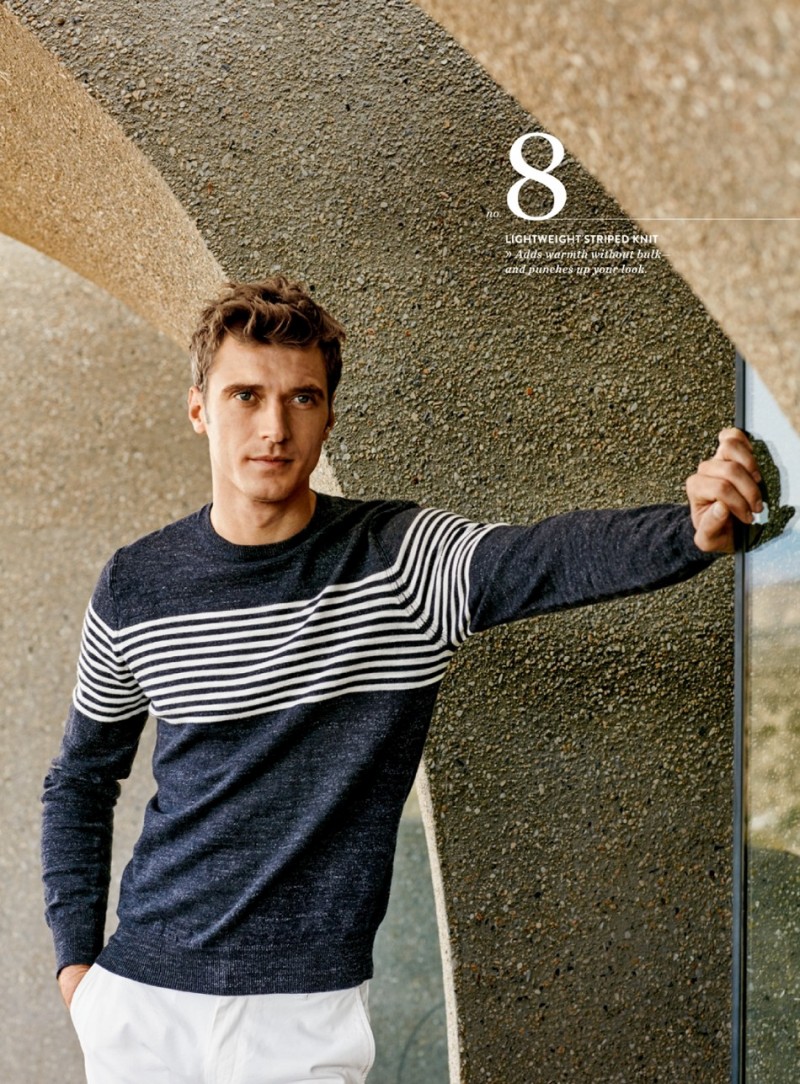 Clément Chabernaud sports a lightweight striped knit from Grayers.