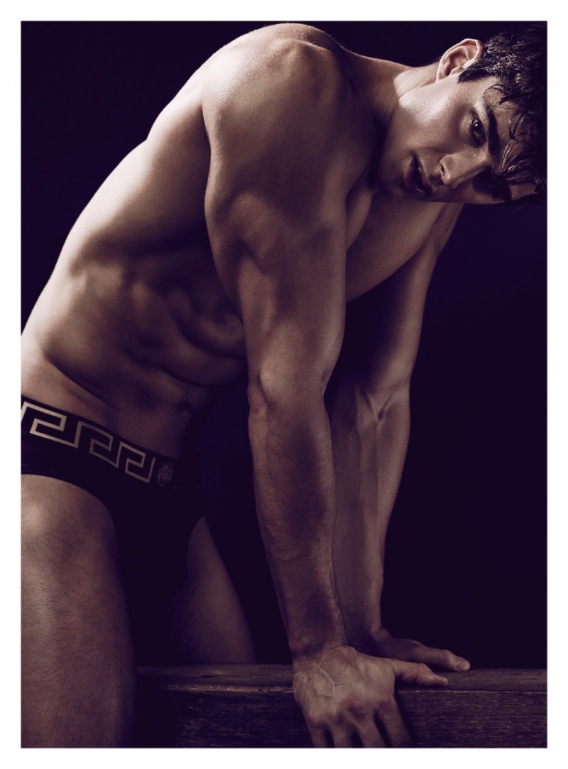 Pietro Boselli poses in Versace underwear for Attitude magazine.