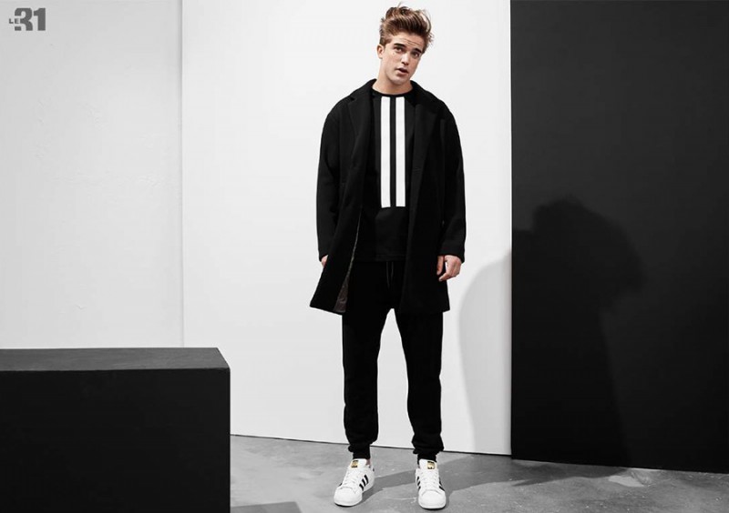 River Viiperi embraces black & white spring fashions for Simons.