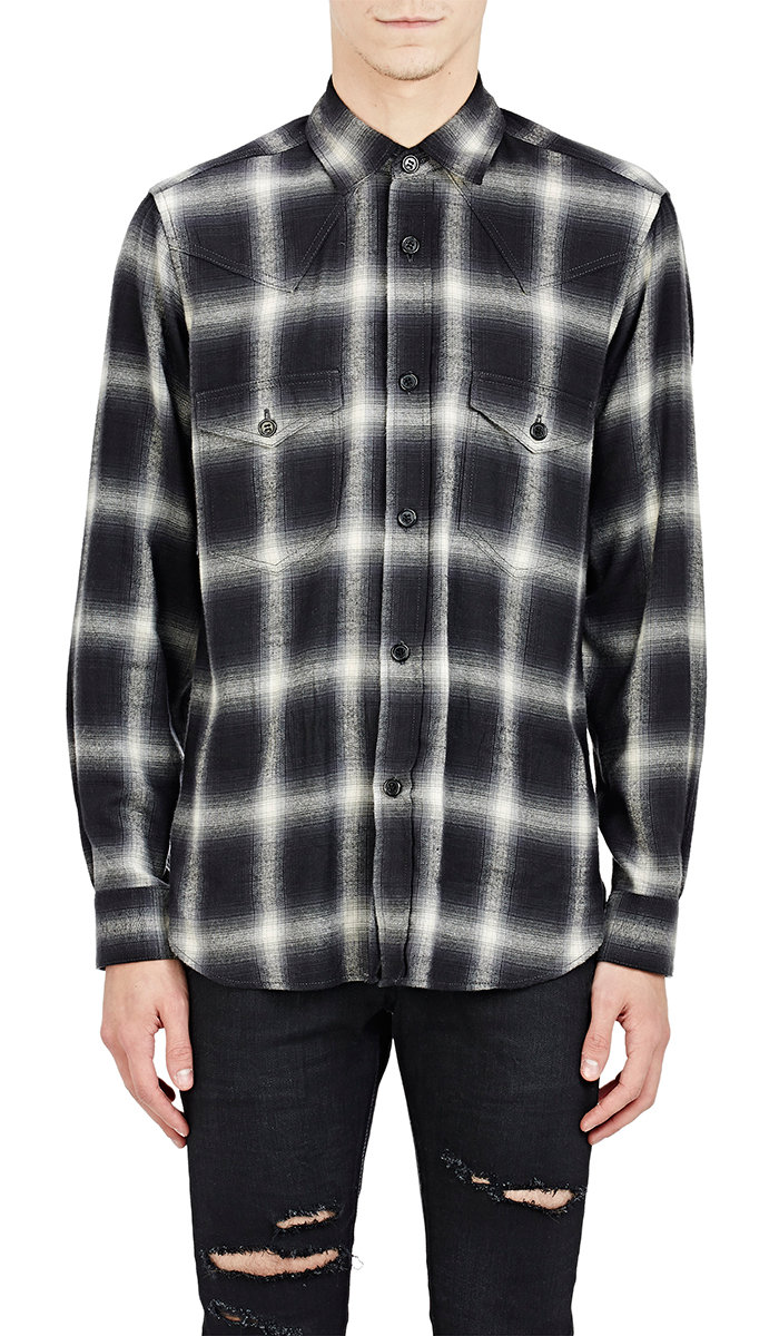 Saint Laurent Men's Plaid Western Shirt