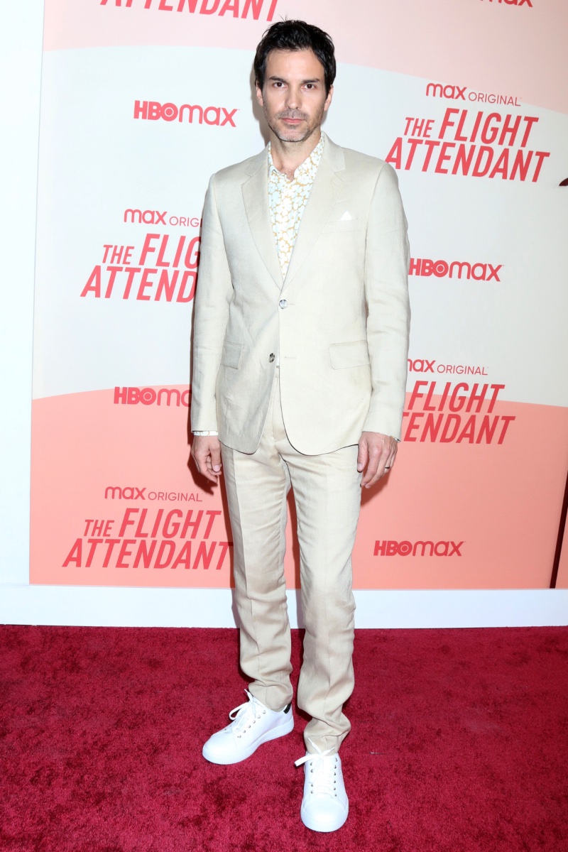 Santiago Cabrera Linen Suit with White Sneakers