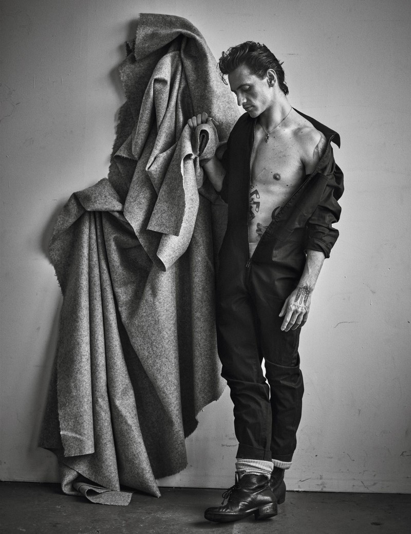 Sergei Polunin sports a jumpsuit for a shoot featured in Vogue Hommes Paris.