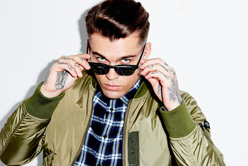 Stephen James plays it cool in sunglasses and an army green bomber jacket for THEO Wormland's spring-summer 2016 campaign.