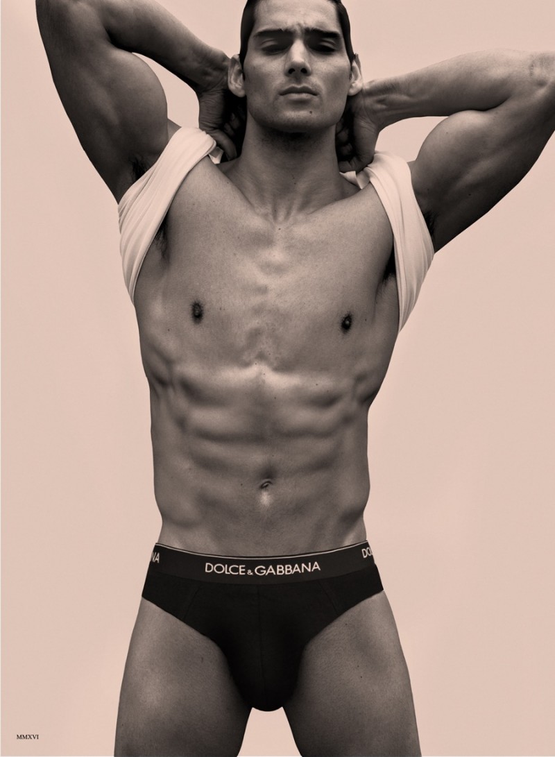 Taner Sigirtmac strikes a pose in Dolce & Gabbana underwear.
