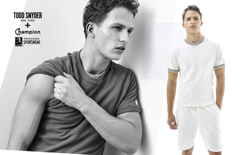 Model Nathaniel Visser fronts Todd Snyder x Champion's spring-summer 2016 campaign.