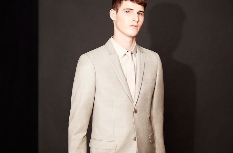Rebelling against black suiting, Topman does neutral tailoring for a chic alternative.