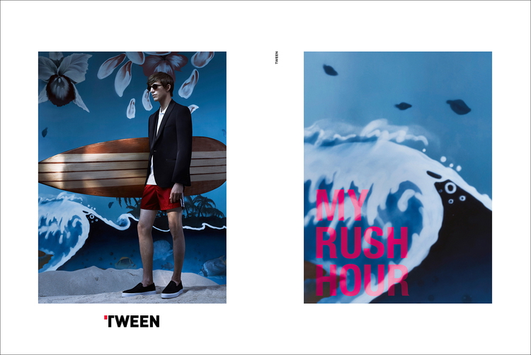 Xavier Buestel embraces a quirky look, wearing swim shorts with a tailored jacket.