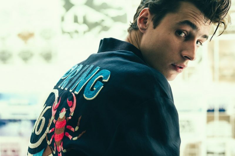 Adrien Sahores rocks an embroidered jacket from Salvatore Ferragamo.